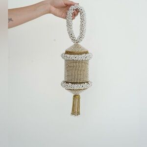 Ramla “The Pearly Glam” Gold with pearls Beaded Handbag